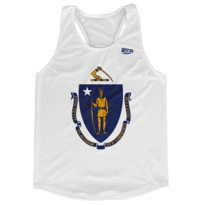 Massachusetts State Flag Running Tank Top Racerback Track and Cross Country Singlet Jersey Made In USA - White Massachusetts State Flag Running Tank Top Racerback Track and Cross Country Singlet Jersey Made In USA - White