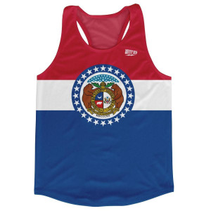 Missouri State Flag Running Tank Top Racerback Track and Cross Country Singlet Jersey Made In USA-Blue White & Red Missouri State Flag Running Tank Top Racerback Track and Cross Country Singlet Jersey Made In USA-Blue White & Red