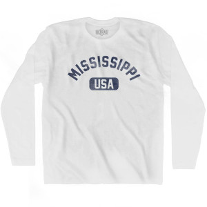 Mississippi USA Adult Cotton Long Sleeve T-shirt - White