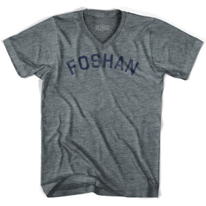 Foshan Vintage Adult Tri-Blend V-neck T-shirt-Athletic Grey