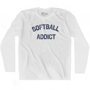 Softball Addict Adult Cotton Long Sleeve T-shirt - White