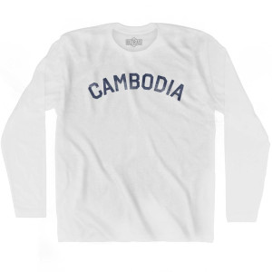 Cambodia Vintage City Adult Cotton Long Sleeve T-shirt - White
