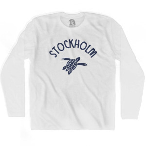 Stockholm Beach Sea Turtle Adult Cotton Long Sleeve T-shirt - White Stockholm Beach Sea Turtle Adult Cotton Long Sleeve T-shirt - White