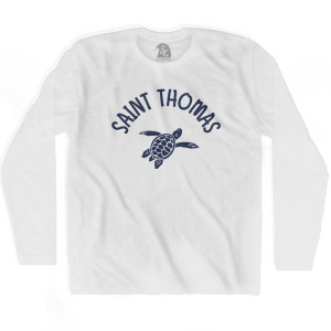 Saint Thomas Beach Sea Turtle Adult Cotton Long Sleeve T-shirt-White Saint Thomas Beach Sea Turtle Adult Cotton Long Sleeve T-shirt-White
