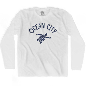 Ocean City Beach Sea Turtle Adult Cotton Long Sleeve T-shirt - White Ocean City Beach Sea Turtle Adult Cotton Long Sleeve T-shirt - White
