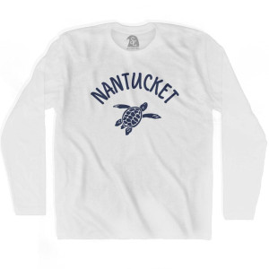 Nantucket Beach Sea Turtle Adult Cotton Long Sleeve T-shirt-White