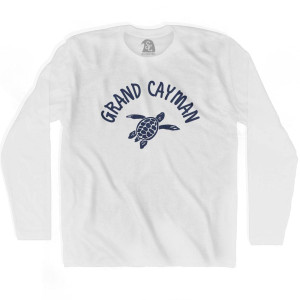 Grand Cayman Beach Sea Turtle Adult Cotton Long Sleeve T-shirt-White Grand Cayman Beach Sea Turtle Adult Cotton Long Sleeve T-shirt-White