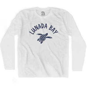 Lunada Bay Beach Sea Turtle Adult Cotton Long Sleeve T-shirt - White Lunada Bay Beach Sea Turtle Adult Cotton Long Sleeve T-shirt - White