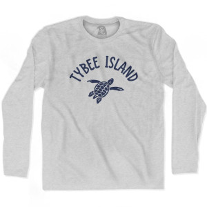 Tybee Island Beach Sea Turtle Adult Cotton Long Sleeve T-shirt - Grey Heather