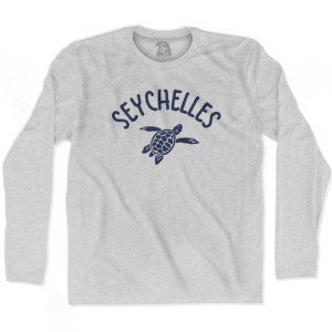 Seychelles Beach Sea Turtle Adult Cotton Long Sleeve T-shirt - Grey Heather