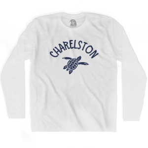 Charelston Beach Sea Turtle Adult Cotton Long Sleeve T-shirt - White