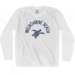Melbourne Beach Sea Turtle Adult Cotton Long Sleeve T-shirt - White Melbourne Beach Sea Turtle Adult Cotton Long Sleeve T-shirt - White