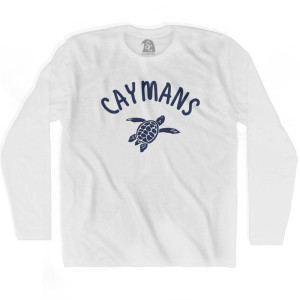 Caymans Beach Sea Turtle Adult Cotton Long Sleeve T-shirt - White Caymans Beach Sea Turtle Adult Cotton Long Sleeve T-shirt - White