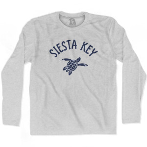 Siesta Key Beach Sea Turtle Adult Cotton Long Sleeve T-shirt - Grey Heather