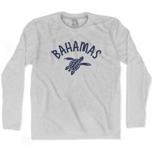 Bahamas Beach Sea Turtle Adult Cotton Long Sleeve T-shirt-Grey Heather