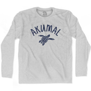 Akumal Beach Sea Turtle Adult Cotton Long Sleeve T-shirt - Grey Heather Akumal Beach Sea Turtle Adult Cotton Long Sleeve T-shirt - Grey Heather