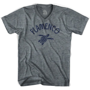 Flamenco Beach Sea Turtle Adult Tri-Blend V-neck T-shirt-Athletic Grey