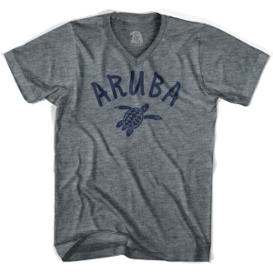 Aruba Beach Sea Turtle Adult Tri-Blend V-neck T-shirt - Athletic Grey Aruba Beach Sea Turtle Adult Tri-Blend V-neck T-shirt - Athletic Grey