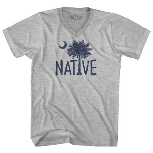 Native South Carolina Flag Adult Cotton V-neck T-shirt - Grey Heather Native South Carolina Flag Adult Cotton V-neck T-shirt - Grey Heather