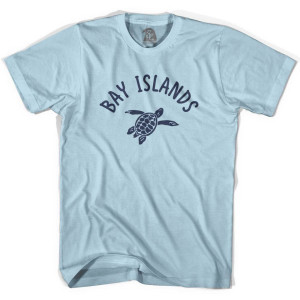 Bay Islands Beach Sea Turtle Adult Cotton T-shirt - Light Blue