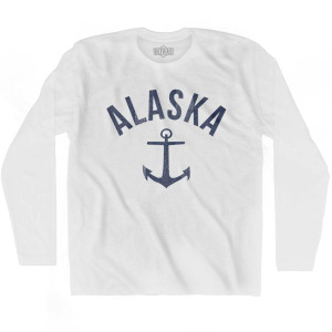 Alaska State Anchor Home Cotton Adult Long Sleeve T-shirt - White Alaska State Anchor Home Cotton Adult Long Sleeve T-shirt - White