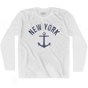 New York State Anchor Home Cotton Adult Long Sleeve T-shirt-White New York State Anchor Home Cotton Adult Long Sleeve T-shirt-White