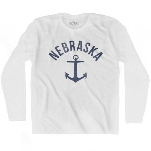 Nebraska State Anchor Home Cotton Adult Long Sleeve T-shirt - White Nebraska State Anchor Home Cotton Adult Long Sleeve T-shirt - White
