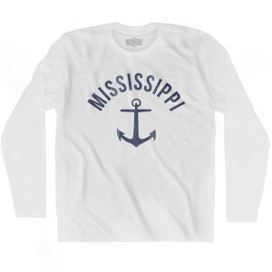 Mississippi State Anchor Home Cotton Adult Long Sleeve T-shirt-White Mississippi State Anchor Home Cotton Adult Long Sleeve T-shirt-White