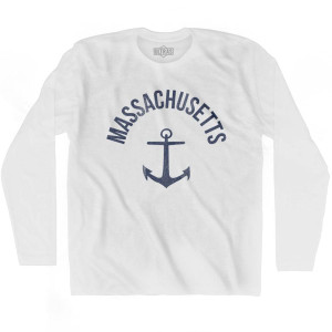 Massachusetts State Anchor Home Cotton Adult Long Sleeve T-shirt - White Massachusetts State Anchor Home Cotton Adult Long Sleeve T-shirt - White