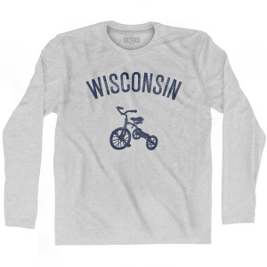 Wisconsin State Tricycle Adult Cotton Long Sleeve T-shirt - Grey Heather Wisconsin State Tricycle Adult Cotton Long Sleeve T-shirt - Grey Heather