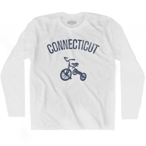 Connecticut State Tricycle Adult Cotton Long Sleeve T-shirt-White Connecticut State Tricycle Adult Cotton Long Sleeve T-shirt-White