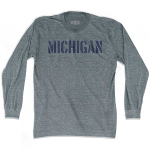 Michigan State Stencil Adult Tri-Blend Long Sleeve T-shirt - Athletic Grey Michigan State Stencil Adult Tri-Blend Long Sleeve T-shirt - Athletic Grey