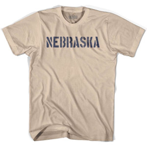 Nebraska State Stencil Adult Cotton T-shirt - Creme