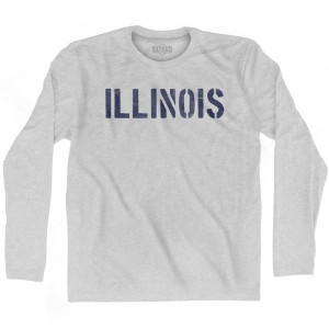 Illinois State Stencil Adult Cotton Long Sleeve T-shirt - Grey Heather