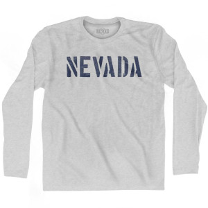 Nevada State Stencil Adult Cotton Long Sleeve T-shirt - Grey Heather Nevada State Stencil Adult Cotton Long Sleeve T-shirt - Grey Heather