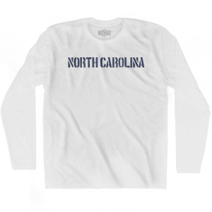North Carolina State Stencil Adult Cotton Long Sleeve T-shirt - White North Carolina State Stencil Adult Cotton Long Sleeve T-shirt - White