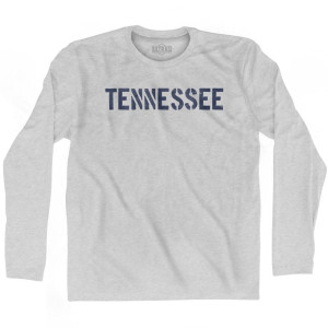 Tennessee State Stencil Adult Cotton Long Sleeve T-shirt - Grey Heather Tennessee State Stencil Adult Cotton Long Sleeve T-shirt - Grey Heather