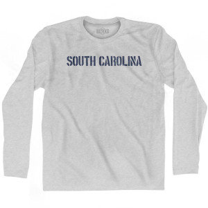 South Carolina State Stencil Adult Cotton Long Sleeve T-shirt - Grey Heather