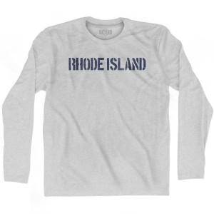 Rhode State Stencil Adult Cotton Long Sleeve T-shirt - Grey Heather Rhode State Stencil Adult Cotton Long Sleeve T-shirt - Grey Heather