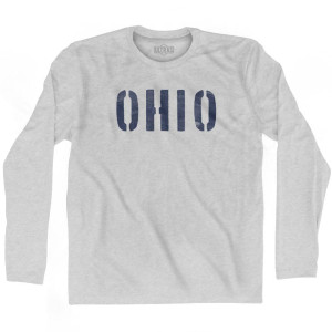 Ohio State Stencil Adult Cotton Long Sleeve T-shirt - Grey Heather Ohio State Stencil Adult Cotton Long Sleeve T-shirt - Grey Heather