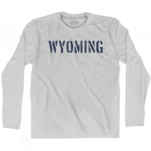 Wyoming State Stencil Adult Cotton Long Sleeve T-shirt - Grey Heather Wyoming State Stencil Adult Cotton Long Sleeve T-shirt - Grey Heather