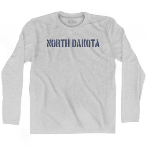 North Dakota State Stencil Adult Cotton Long Sleeve T-shirt - Grey Heather