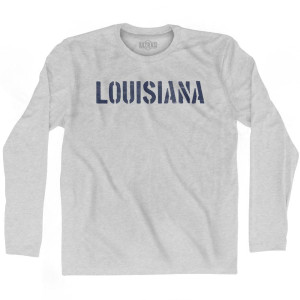 Louisiana State Stencil Adult Cotton Long Sleeve T-shirt - Grey Heather Louisiana State Stencil Adult Cotton Long Sleeve T-shirt - Grey Heather