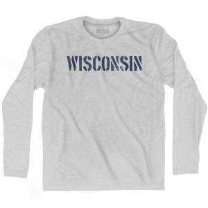 Wisconsin State Stencil Adult Cotton Long Sleeve T-shirt - Grey Heather Wisconsin State Stencil Adult Cotton Long Sleeve T-shirt - Grey Heather