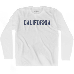 California State Stencil Adult Cotton Long Sleeve T-shirt - White California State Stencil Adult Cotton Long Sleeve T-shirt - White