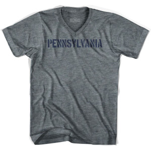 Pennsylvania State Stencil Adult Tri-Blend V-neck T-shirt - Athletic Grey Pennsylvania State Stencil Adult Tri-Blend V-neck T-shirt - Athletic Grey