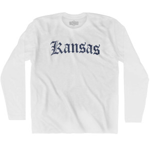 Kansas Old Town Font Long Sleeve T-shirt - White Kansas Old Town Font Long Sleeve T-shirt - White