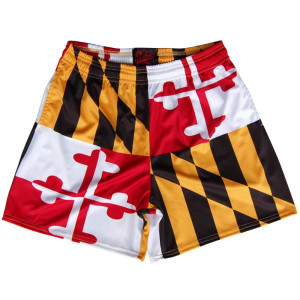 Maryland Flag Rugby Gym Short 5 Inch Inseam With Pockets Made In USA - Red Yellow & Black Maryland Flag Rugby Gym Short 5 Inch Inseam With Pockets Made In USA - Red Yellow & Black