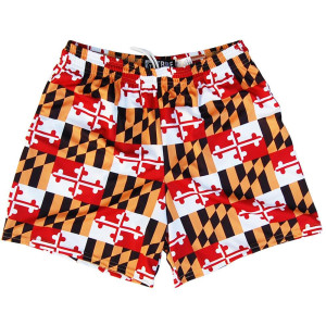 Womens Maryland Flag All-Over Game Shorts Made In USA - Red, White Black and Yellow Womens Maryland Flag All-Over Game Shorts Made In USA - Red, White Black and Yellow