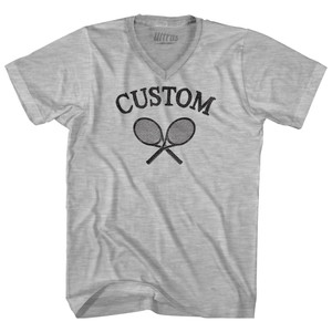 Custom Tennis Rackets Adult Cotton V-neck T-shirt - Grey Heather